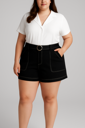 Shorts Alfaiataria Moderna com Cinto e Pesponto Contrastante