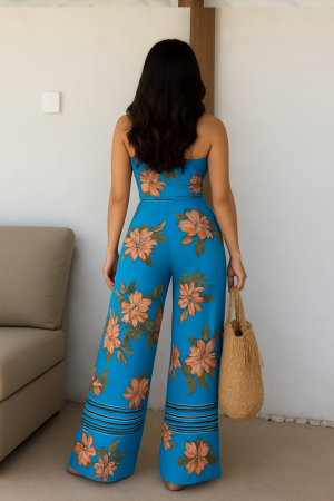 Macacão Tomara que caia Pantalona ajustável nas Costas Estampado – Fluidez e Elegância em Tamanho Único